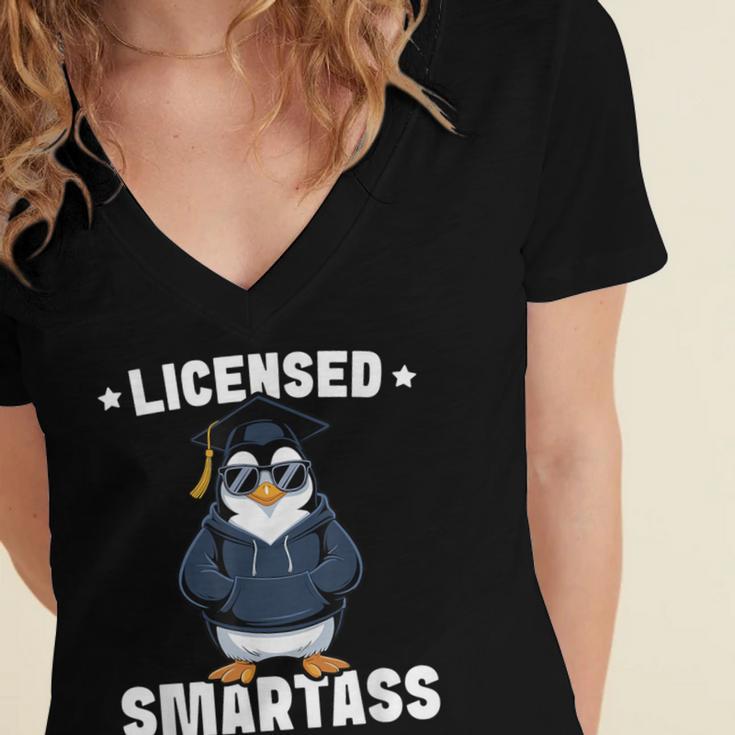 Graduation Penguin Licensed Smartass Graduate Women's Jersey Short Sleeve Deep V-Neck Tshirt
