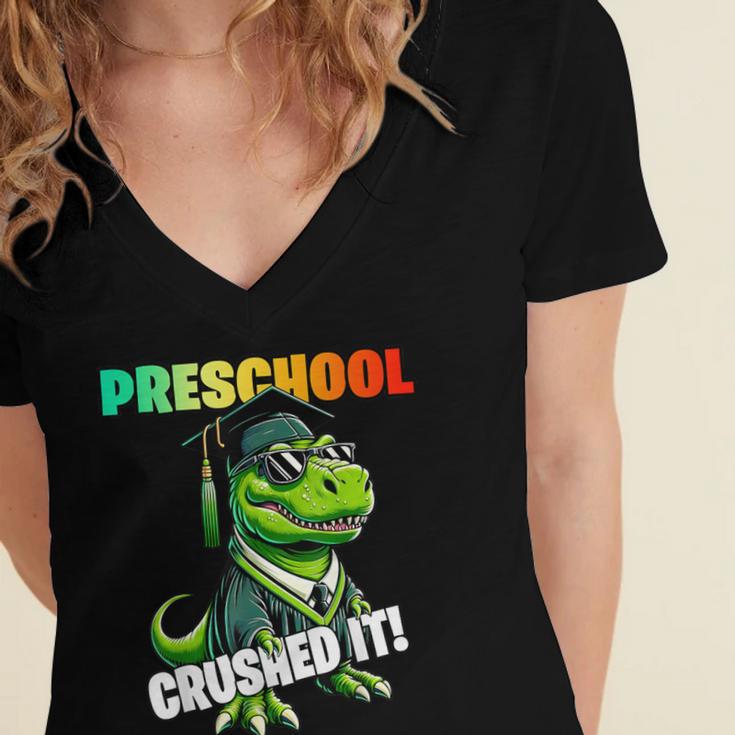 Graduation Preschool DinosaurRex Crushed It Boys Grad Women's Jersey Short Sleeve Deep V-Neck Tshirt