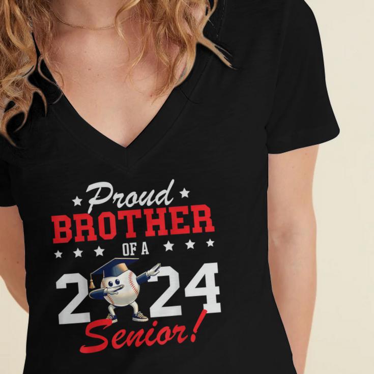 Graduation Proud Brother Of A 2024 Senior Baseball Player Women's Jersey Short Sleeve Deep V-Neck Tshirt