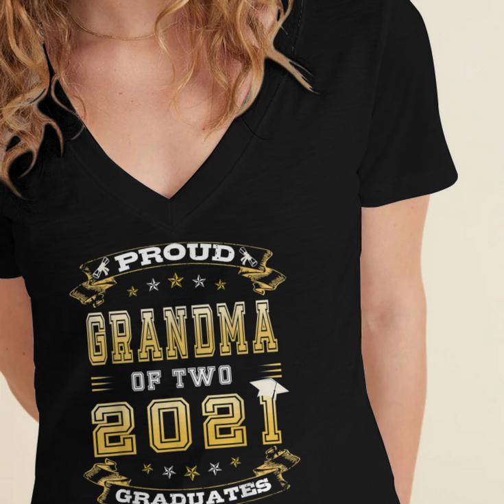 Graduation Proud Grandma Of Two 2021 Graduates High School Women's Jersey Short Sleeve Deep V-Neck Tshirt