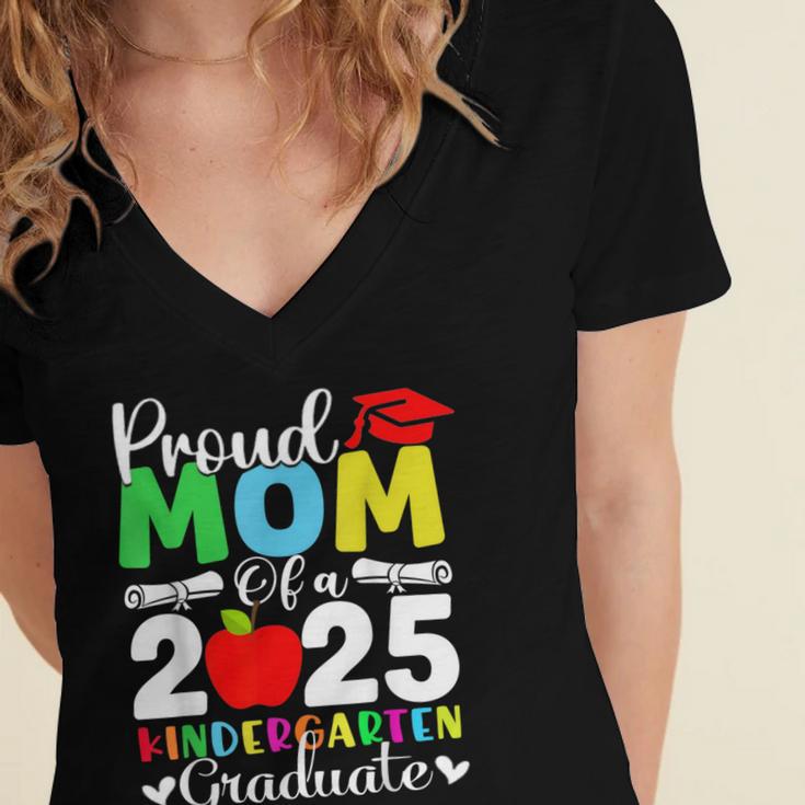 Graduation Proud Mom Of 2025 Kindergarten Graduate Women's Jersey Short Sleeve Deep V-Neck Tshirt