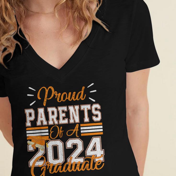 Graduation Proud Parents Of a 2024 Graduate For Mom And Dad Women's Jersey Short Sleeve Deep V-Neck Tshirt