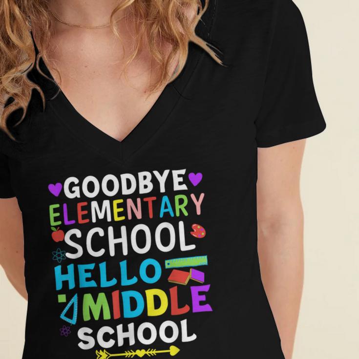 Graduation Shirt For 5th Grader Goodbye Hello Middle School Women's Jersey Short Sleeve Deep V-Neck Tshirt