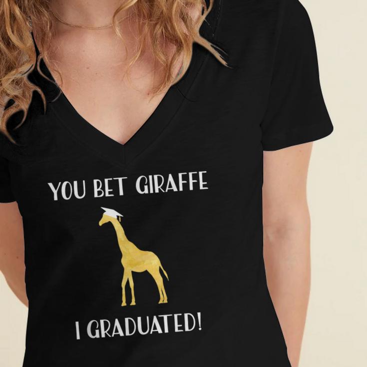 Graduation Shirt You Bet Giraffe I Graduated Pun Women's Jersey Short Sleeve Deep V-Neck Tshirt