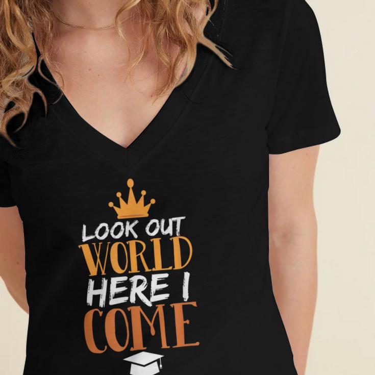 Graduation Shirt For Graduate Look Out World Here I Come Women's Jersey Short Sleeve Deep V-Neck Tshirt