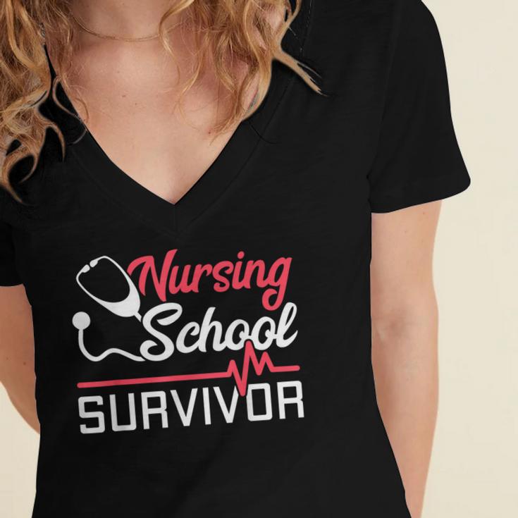 Graduation Shirt For Nurses Nursing School Survivor Tee Women's Jersey Short Sleeve Deep V-Neck Tshirt