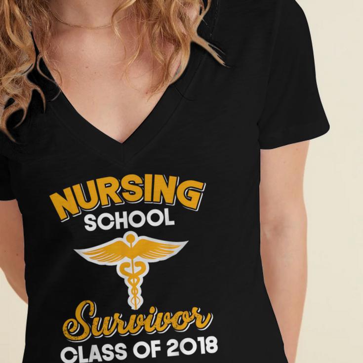 Graduation Shirt Nursing School Survivor Class Of 2018 Tee Women's Jersey Short Sleeve Deep V-Neck Tshirt