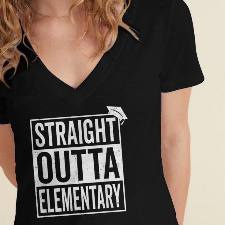 Graduation Shirt Straight Outta Elementary Women's Jersey Short Sleeve Deep V-Neck Tshirt