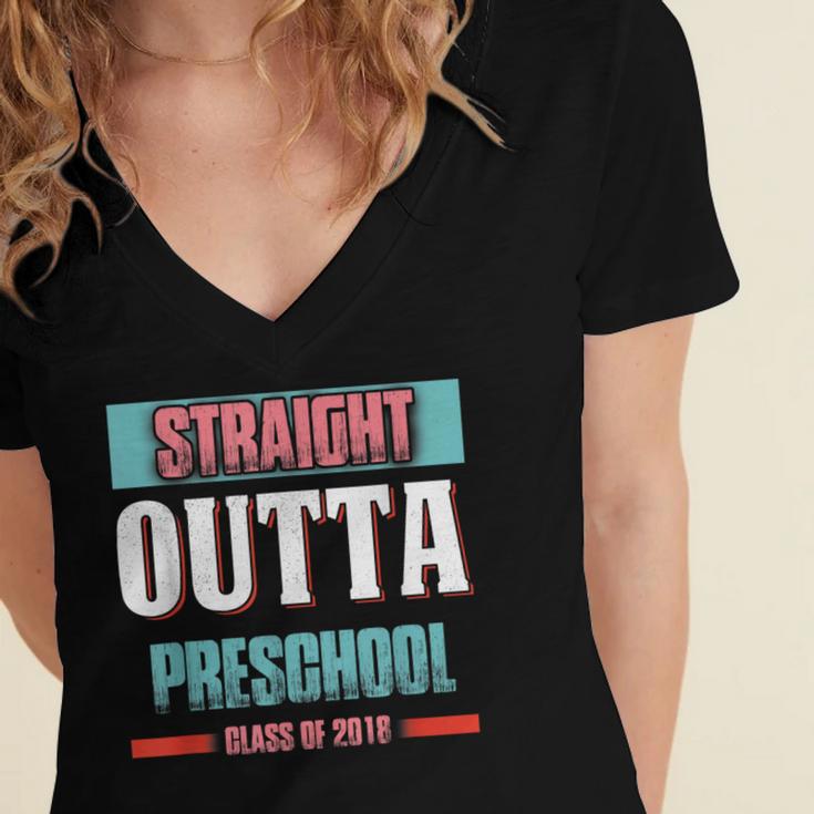 Graduation Shirt Straight Outta Preschool Class Of 2018 Tee Women's Jersey Short Sleeve Deep V-Neck Tshirt