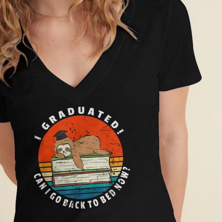 Graduation Sloth Can I Go Back To Bed Now Vintage Women's Jersey Short Sleeve Deep V-Neck Tshirt