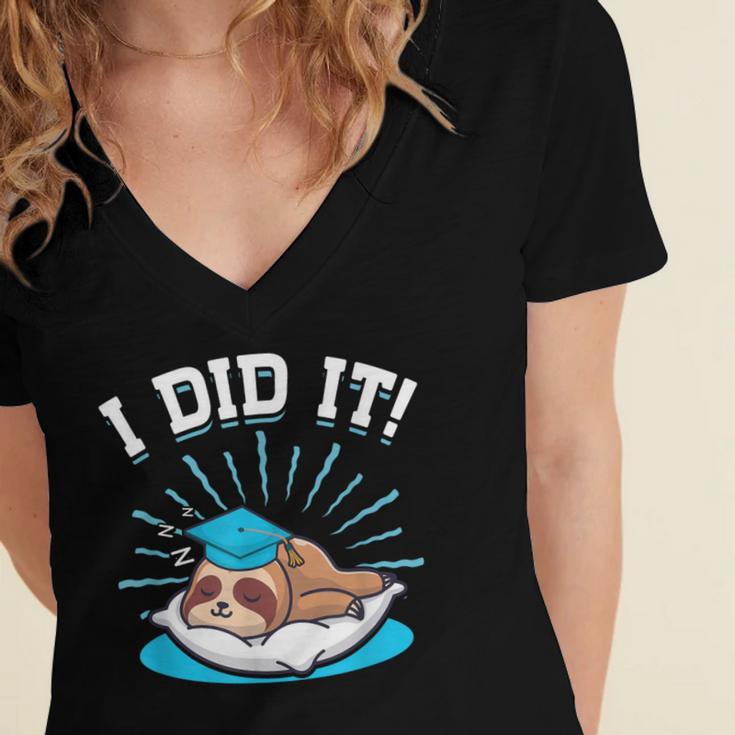 Graduation Did It Sloth Graduate Animal Sloths Sloth Women's Jersey Short Sleeve Deep V-Neck Tshirt