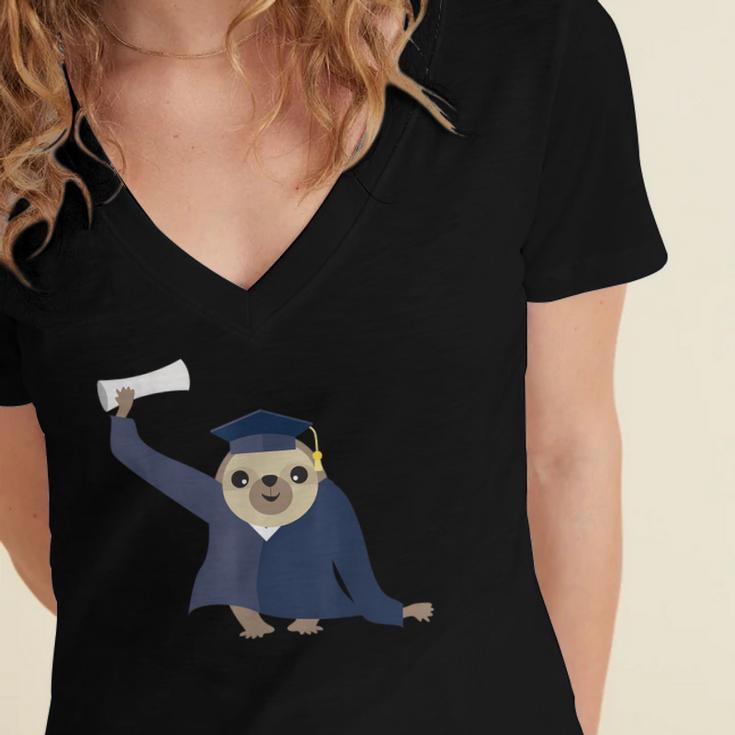 Graduation Sloth Lover T-Shirt Class Of 2019 Women's Jersey Short Sleeve Deep V-Neck Tshirt