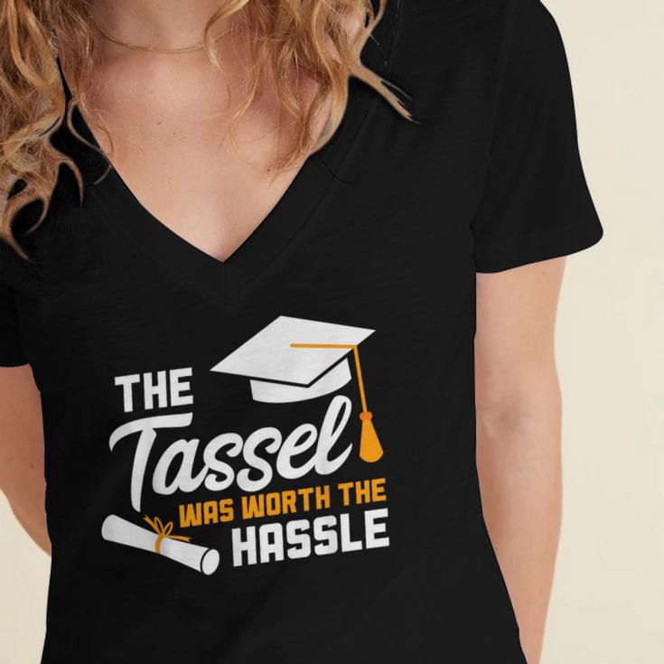 GraduationShirt Tassel Was Worth The Hassle Tee Women's Jersey Short Sleeve Deep V-Neck Tshirt