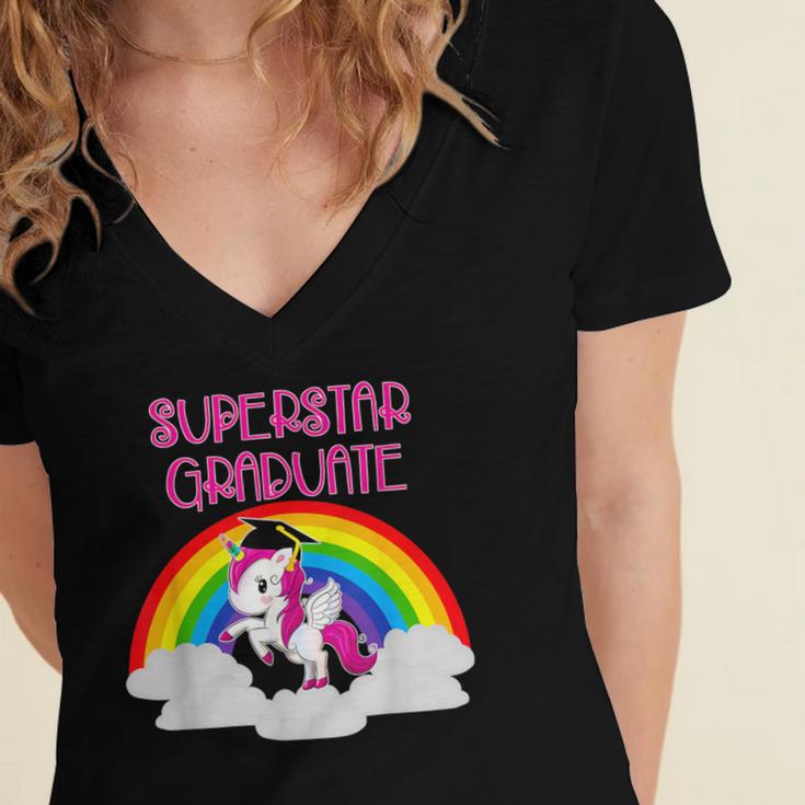 Graduation Unicorn Superstar Magical Colorful Rainbow Tshirt Women's Jersey Short Sleeve Deep V-Neck Tshirt