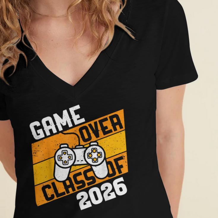 Graduation Video Gamer Game Over Class Of 2026 Senior Women's Jersey Short Sleeve Deep V-Neck Tshirt