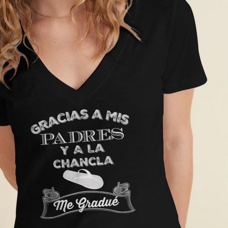 Graduation s Gracias a Mis Padres y a La Chancla Women's Jersey Short Sleeve Deep V-Neck Tshirt