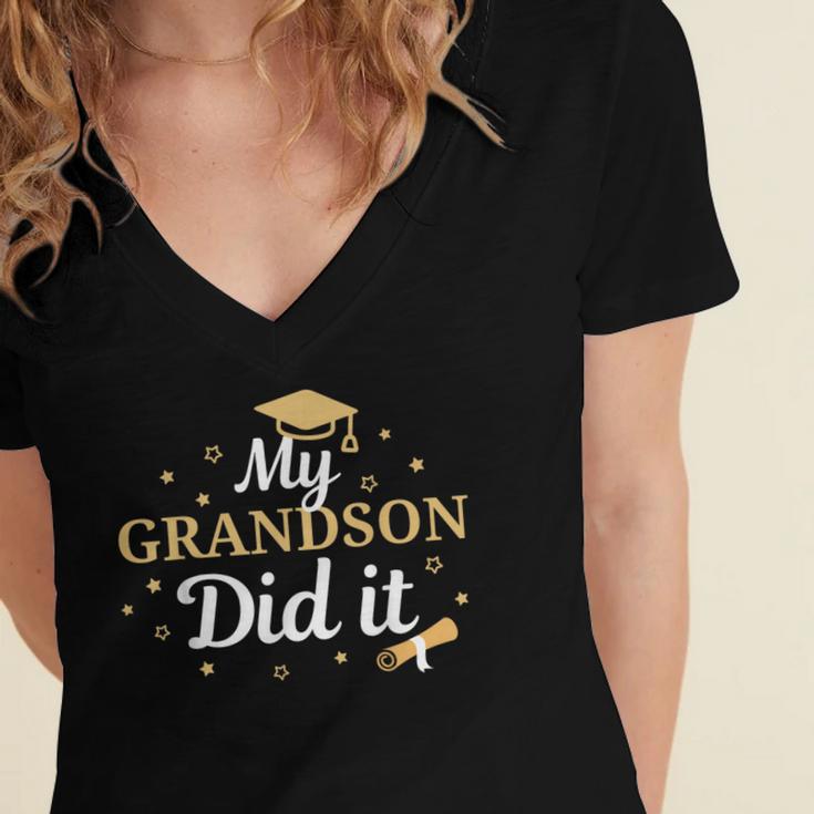 My Grandson Did It Proud Class Senior Graduate Graduation Women's Jersey Short Sleeve Deep V-Neck Tshirt