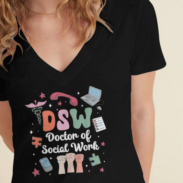 Groovy DSW Doctor Of Social Work Graduation DSW Graduate Women's Jersey Short Sleeve Deep V-Neck Tshirt