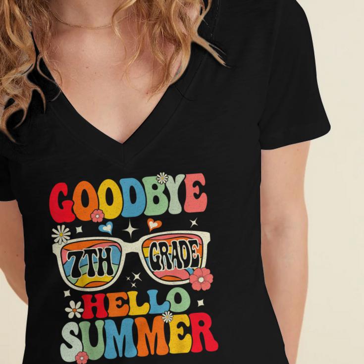 Groovy Goodbye 7th Grade Graduation Hello Summer Kids Women's Jersey Short Sleeve Deep V-Neck Tshirt