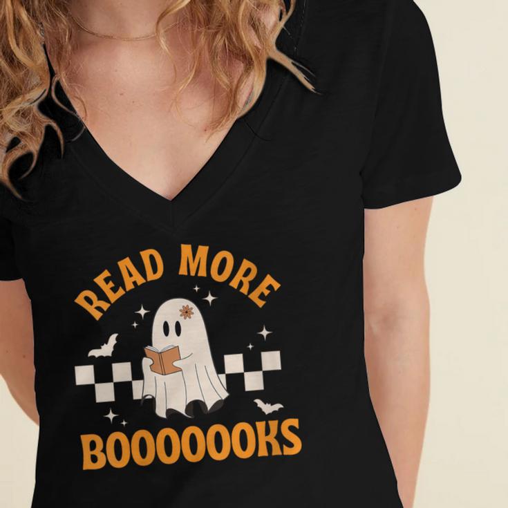 Groovy Halloween Teacher Spooky Read More Book Women Girl Women's Jersey Short Sleeve Deep V-Neck Tshirt Groovy Halloween Teacher Spooky Read More Book Women Girl Women's Jersey Short Sleeve Deep V-Neck Tshirt