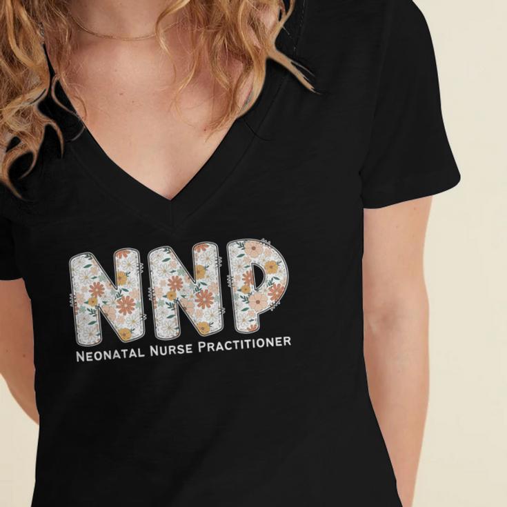 Groovy NNP Neonatal Nurse Practitioner Floral Graduation Women's Jersey Short Sleeve Deep V-Neck Tshirt