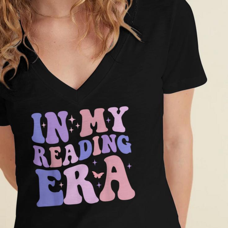 Groovy In My Reading Era Book Lovers Book Reader Women's Jersey Short Sleeve Deep V-Neck Tshirt
