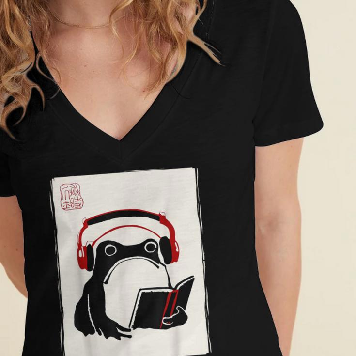 Grumpy Frog Books Music Kawaii Ink Japanese Women's Jersey Short Sleeve Deep V-Neck Tshirt Grumpy Frog Books Music Kawaii Ink Japanese Women's Jersey Short Sleeve Deep V-Neck Tshirt