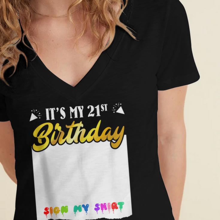Guestbook My 21st Birthday Sign My Shirt Birthday Party Women's Jersey Short Sleeve Deep V-Neck Tshirt Guestbook My 21st Birthday Sign My Shirt Birthday Party Women's Jersey Short Sleeve Deep V-Neck Tshirt