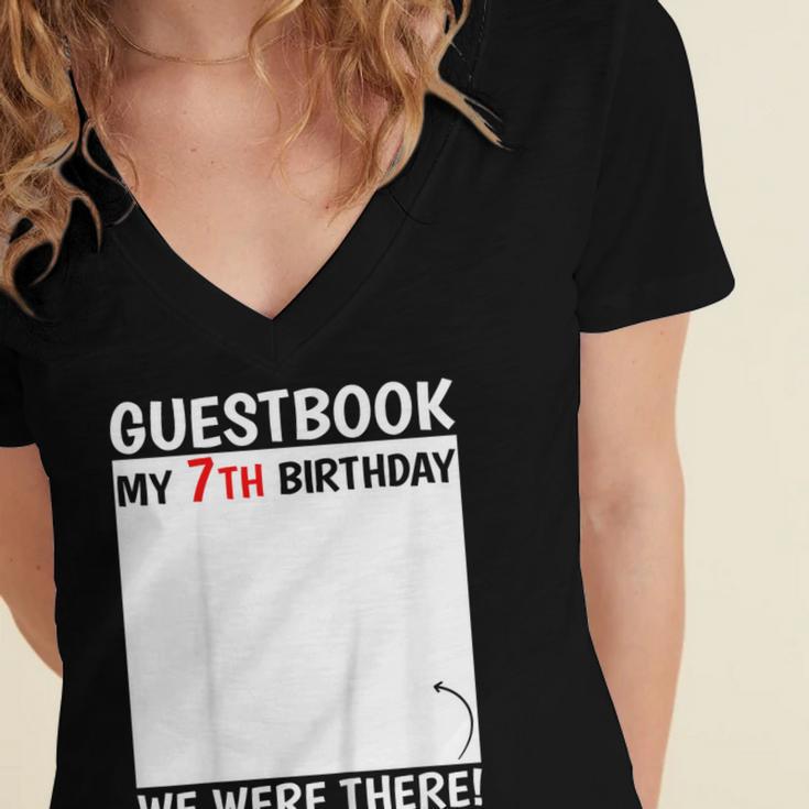 Guestbook 7th Birthday 7 Year Old Born 2018 Bday Women's Jersey Short Sleeve Deep V-Neck Tshirt