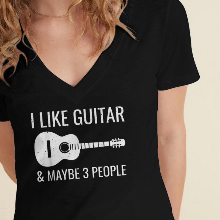 I Like Guitar & Maybe 3 People Music Introvert Guitar Women's Jersey Short Sleeve Deep V-Neck Tshirt