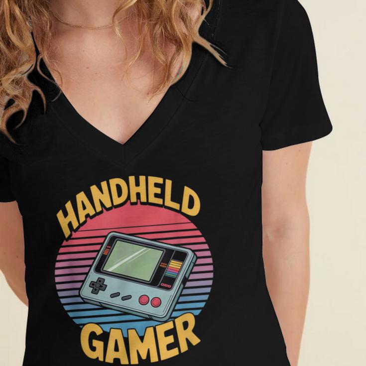 Handheld Gamer Retro Portable Console Nostalgia Women's Jersey Short Sleeve Deep V-Neck Tshirt Handheld Gamer Retro Portable Console Nostalgia Women's Jersey Short Sleeve Deep V-Neck Tshirt