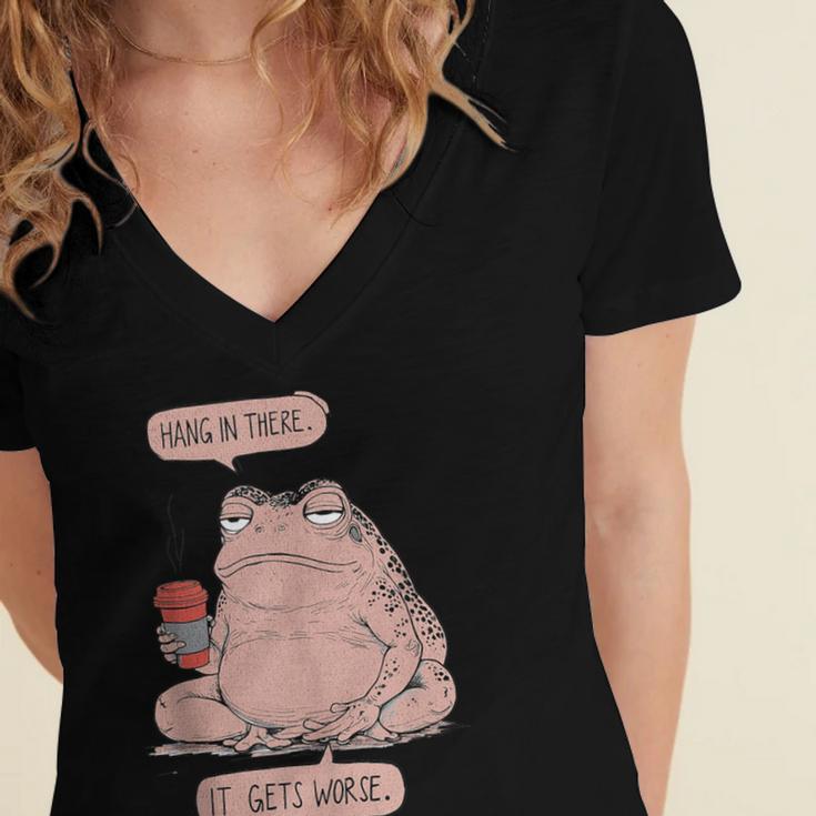 Hang In There It Gets Worse Introverts Anti Valentines Day Women's Jersey Short Sleeve Deep V-Neck Tshirt