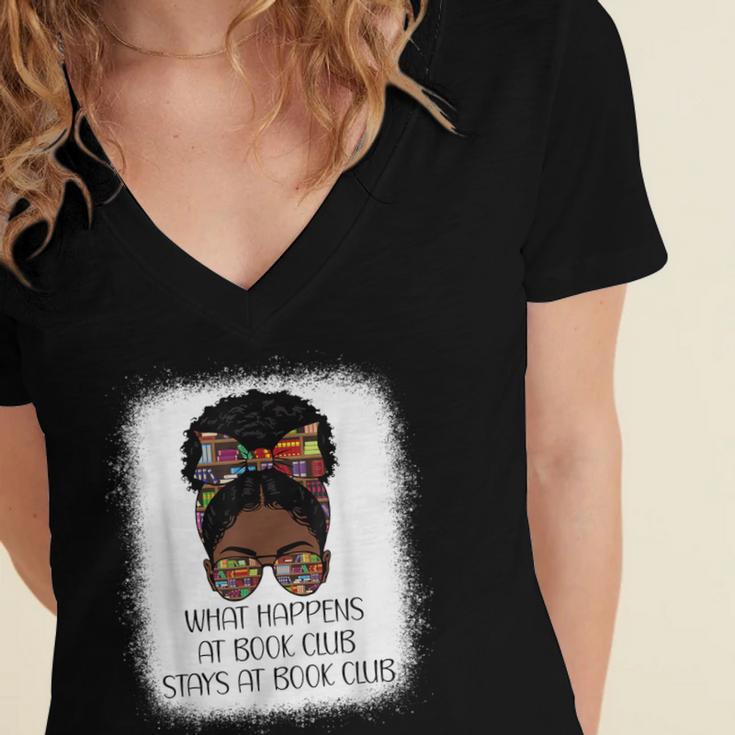 What Happens At Book Club Stays At Book Club Black Women Women's Jersey Short Sleeve Deep V-Neck Tshirt What Happens At Book Club Stays At Book Club Black Women Women's Jersey Short Sleeve Deep V-Neck Tshirt