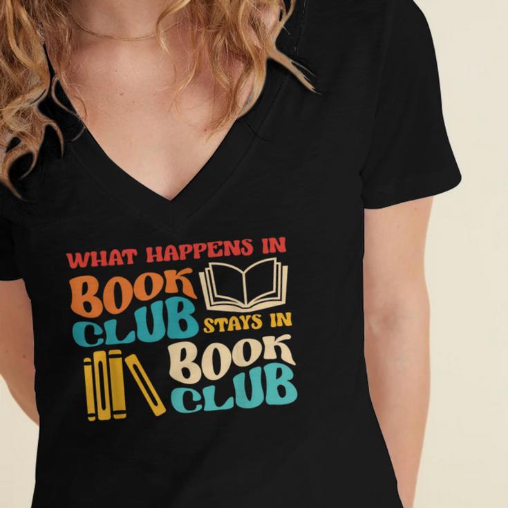 What Happens In Book Club Stays In Book Club Retro Women's Jersey Short Sleeve Deep V-Neck Tshirt