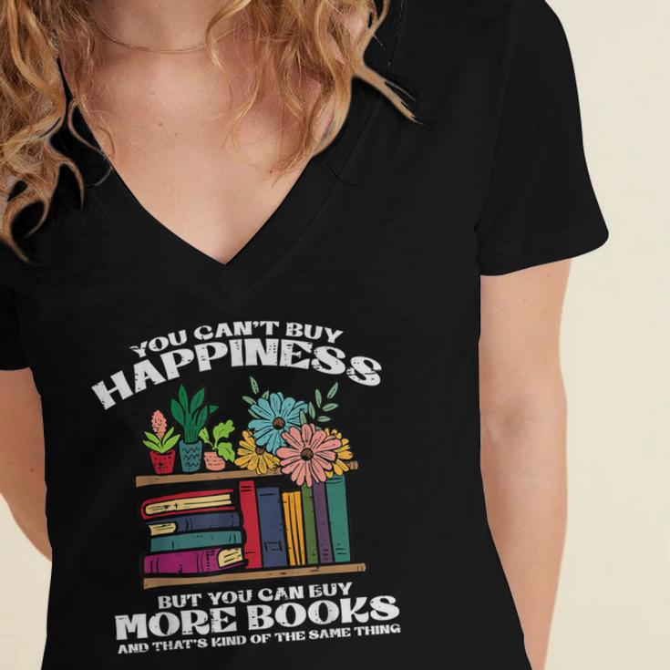 Happiness More Books Read Reading Librarian Men Women Kids Women's Jersey Short Sleeve Deep V-Neck Tshirt
