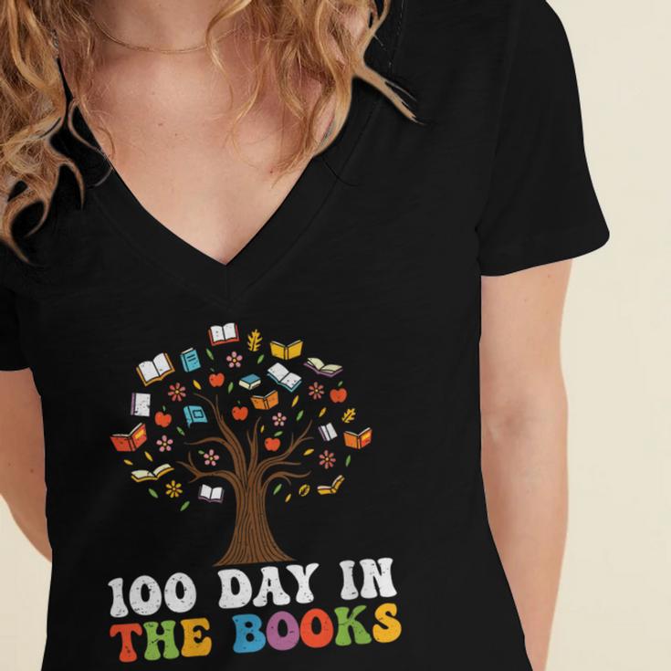 Happy 100 Days In The Books Reading Celebration Graphic Tees Women's Jersey Short Sleeve Deep V-Neck Tshirt