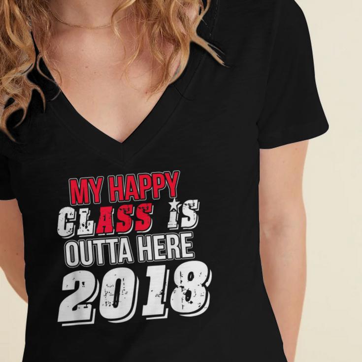 My Happy Class Is Outta Here 2018 Graduation Women's Jersey Short Sleeve Deep V-Neck Tshirt