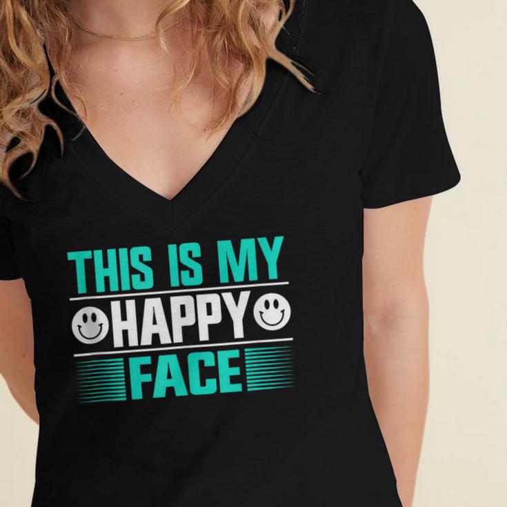 This Is My Happy Face Introvert Women's Jersey Short Sleeve Deep V-Neck Tshirt