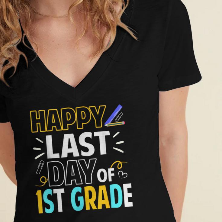 Happy Last Day Of 1st Grade Shirt Cutie Graduation Women's Jersey Short Sleeve Deep V-Neck Tshirt