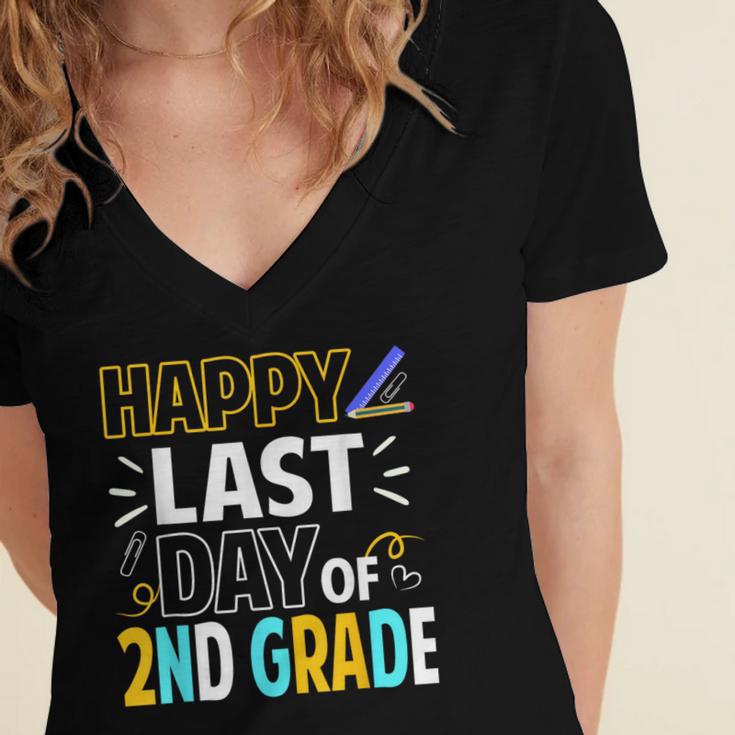 Happy Last Day Of 2nd Grade Shirt Cutie Graduation Women's Jersey Short Sleeve Deep V-Neck Tshirt
