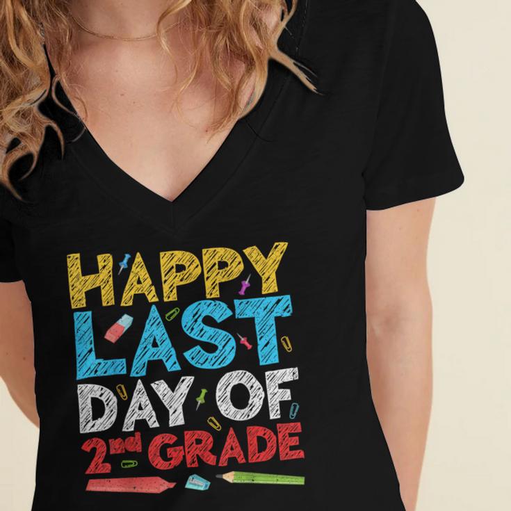 Happy Last Day Of 2nd Grade Shirt Second Grade Graduation Women's Jersey Short Sleeve Deep V-Neck Tshirt