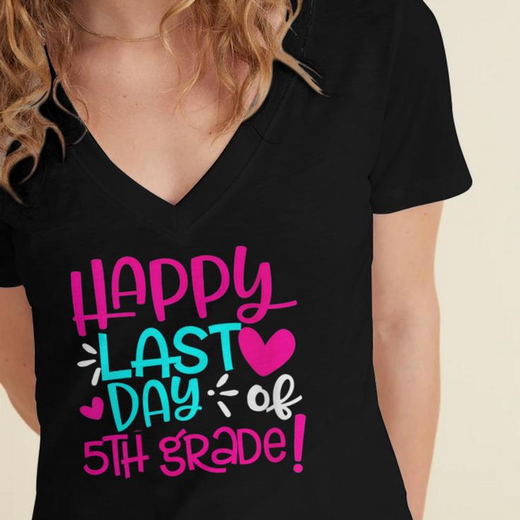 Happy Last Day Of Fifth 5th Grade Teacher Student Graduation Women's Jersey Short Sleeve Deep V-Neck Tshirt
