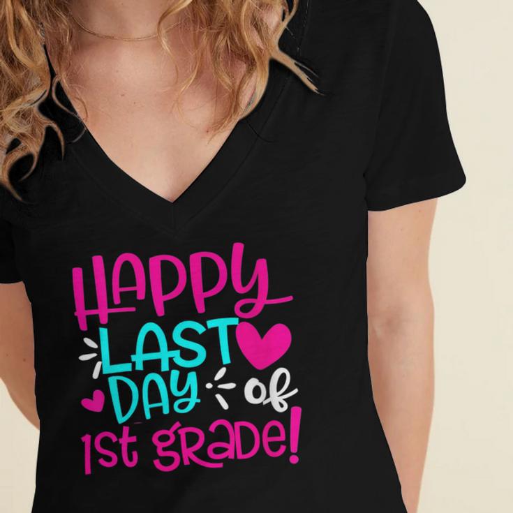 Happy Last Day Of First 1st Grade Teacher Student Graduation Women's Jersey Short Sleeve Deep V-Neck Tshirt