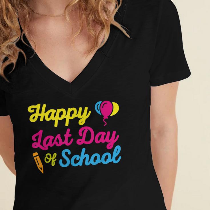 Happy Last Day Of School Graduation Teacher Students T-Shirt Women's Jersey Short Sleeve Deep V-Neck Tshirt