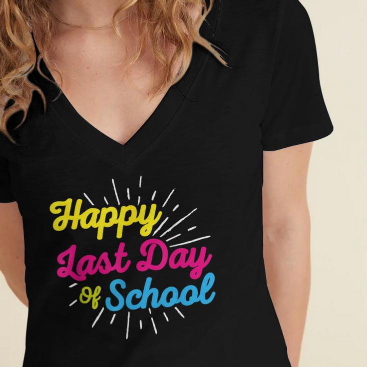 Happy Last Day Of School Graduation Teacher Students Women's Jersey Short Sleeve Deep V-Neck Tshirt