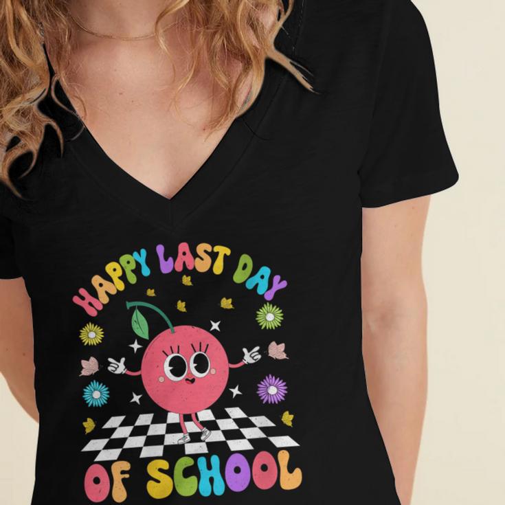Happy Last Day Of School Student Graduation Women's Jersey Short Sleeve Deep V-Neck Tshirt