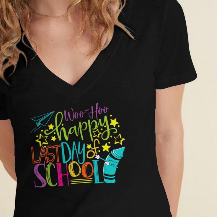 Happy Last Day Of School Student Teacher Graduation Women's Jersey Short Sleeve Deep V-Neck Tshirt