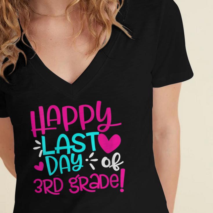 Happy Last Day Of Third 3rd Grade Teacher Student Graduation Women's Jersey Short Sleeve Deep V-Neck Tshirt