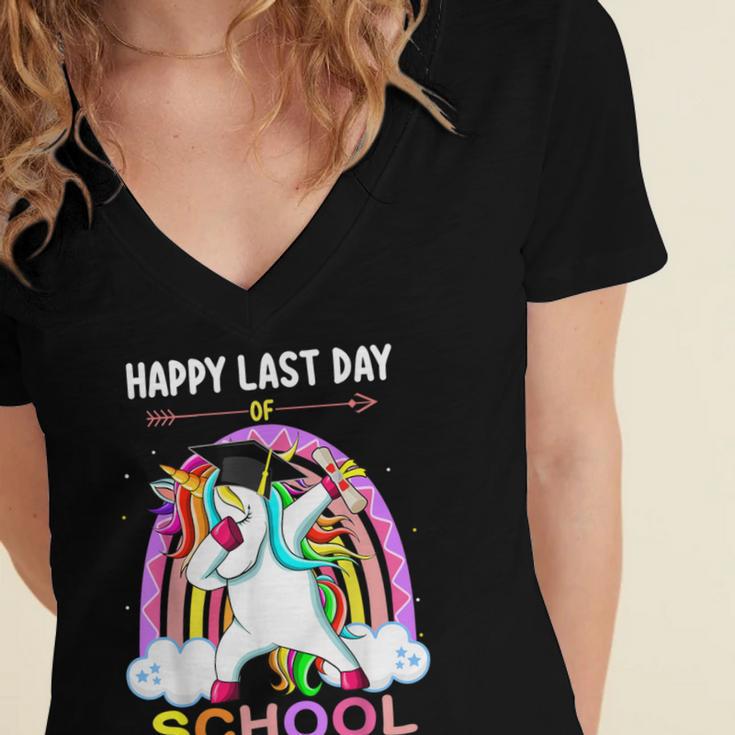 Happy Last Days Of School Graduation Class 2022 Unicorn Girl Women's Jersey Short Sleeve Deep V-Neck Tshirt