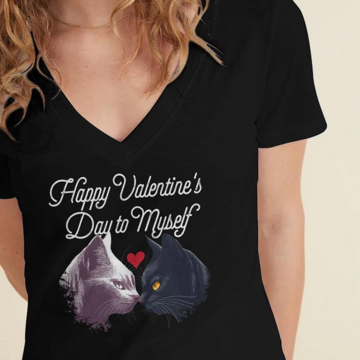 Happy Valentines Day Self Introvert Humor Antisocial Women's Jersey Short Sleeve Deep V-Neck Tshirt